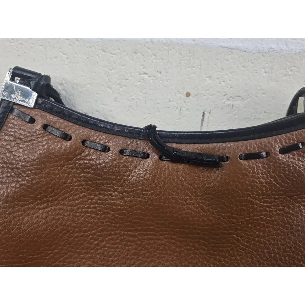 Brighton Two Tone Brown Black Leather Hobo Style Shoulder Bag Purse